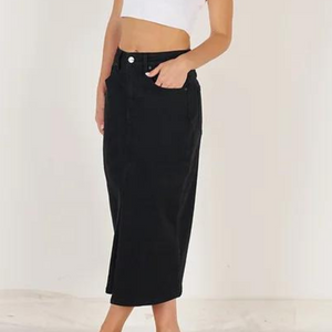 Midi Denim Skirt-Black