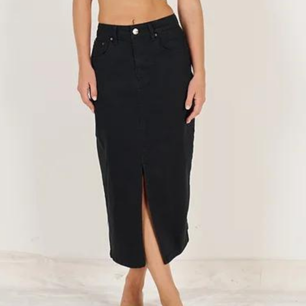 Midi Denim Skirt-Black