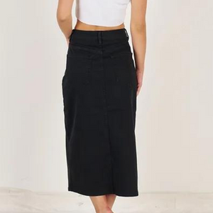 Midi Denim Skirt-Black